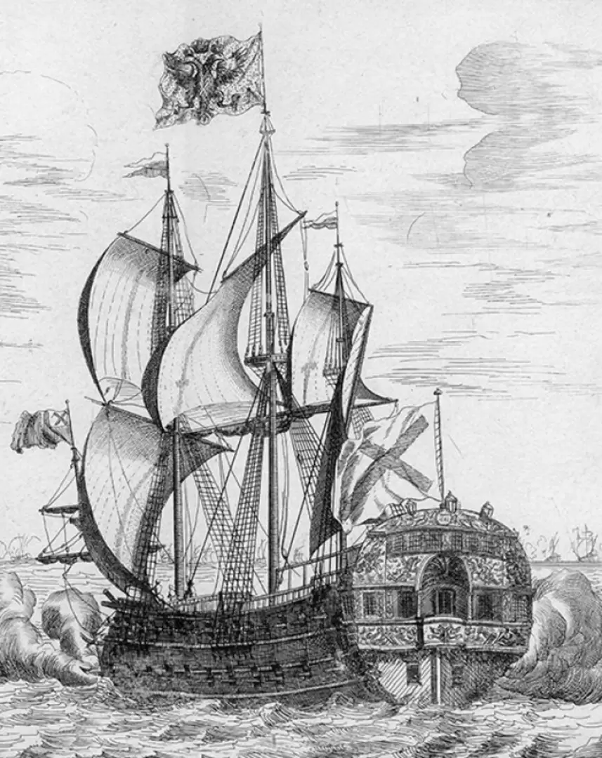 Линейный корабль «Полтава» гравюра Питер Пикарта, 1717