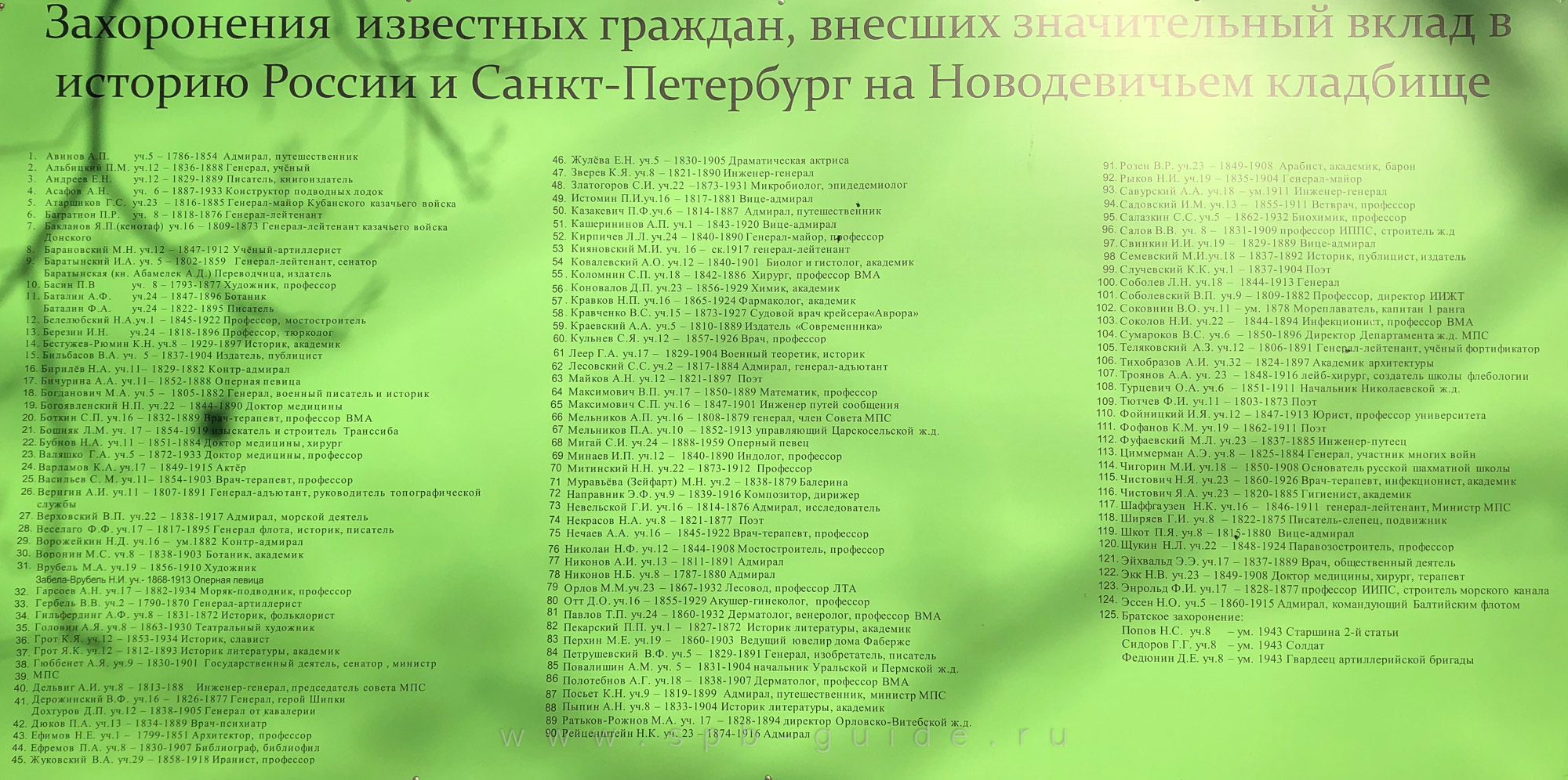 Схема Новодевичьего кладбища в Санкт-Петербурге