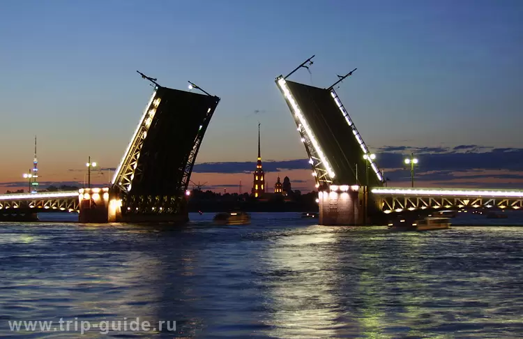 Вид на Дворцовый мост ночью